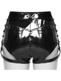 Punk Low Waisted Patent Hot Shorts with Studs