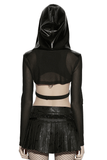 Punk Mesh Hooded Short Top with Rubberized Panels