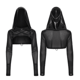 Punk Mesh Hooded Short Top with Rubberized Panels