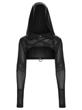 Punk Mesh Hooded Short Top with Rubberized Panels
