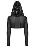 Punk Mesh Hooded Short Top with Rubberized Panels