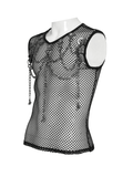 Punk Mesh Tank Top with Chains and Studded Strapwork
