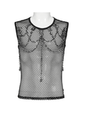 Punk Mesh Tank Top with Chains and Studded Strapwork