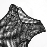 Punk Mesh Tank Top with Chains and Studded Strapwork
