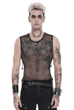 Punk Mesh Tank Top with Chains and Studded Strapwork