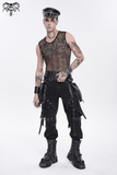 Punk Mesh Tank Top with Chains and Studded Strapwork