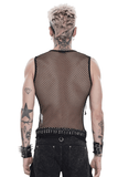 Punk Mesh Tank Top with Chains and Studded Strapwork