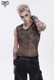 Punk Mesh Tank Top with Chains and Studded Strapwork