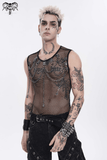 Punk Mesh Tank Top with Chains and Studded Strapwork
