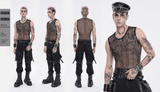 Punk Mesh Tank Top with Chains and Studded Strapwork