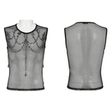 Punk Mesh Tank Top with Chains and Studded Strapwork