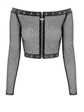 Punk Net Off Shoulder Top with Zipper and Rivet Details