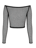 Punk Net Off Shoulder Top with Zipper and Rivet Details