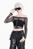 Punk Net Off Shoulder Top with Zipper and Rivet Details