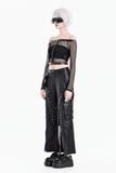Punk Net Off Shoulder Top with Zipper and Rivet Details