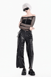 Punk Net Off Shoulder Top with Zipper and Rivet Details