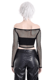 Punk Net Off Shoulder Top with Zipper and Rivet Details