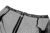 Punk Net Off Shoulder Top with Zipper and Rivet Details