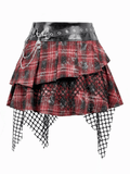 Punk Plaid Tiered Mini Skirt with Chain Accent