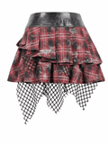 Punk Plaid Tiered Mini Skirt with Chain Accent