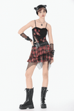 Punk Plaid Tiered Mini Skirt with Chain Accent