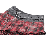 Punk Plaid Tiered Mini Skirt with Chain Accent