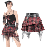 Punk Plaid Tiered Mini Skirt with Chain Accent