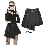 Punk Pleated Mini Skirt with Pocket and Leg Strap