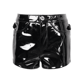 Punk PU Leather Shorts: Black Shorts with Hollow Out Detail