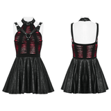 Punk Rave Gothic Mini Dress with Spiderweb Mesh Cutouts