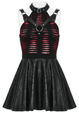 Punk Rave Gothic Mini Dress with Spiderweb Mesh Cutouts