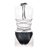 Punk Rock Swimsuit: Sling Drawstring / Sexy Black Cut-Out