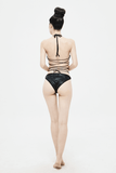 Punk Rock Swimsuit: Sling Drawstring / Sexy Black Cut-Out