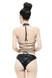 Punk Rock Swimsuit: Sling Drawstring / Sexy Black Cut-Out