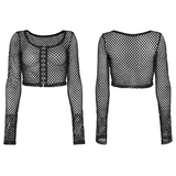 Punk Rock Vibes in Women's Long Sleeves Mesh Crop Top