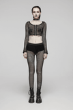 Punk Rock Vibes in Women's Long Sleeves Mesh Crop Top