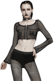 Punk Rock Vibes in Women's Long Sleeves Mesh Crop Top