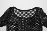 Punk Rock Vibes in Women's Long Sleeves Mesh Crop Top