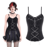 Punk Sheer Cami with Corset Lacing and Metal Accents