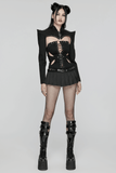 Punk Spiked Bolero with Leather and Denim Accents