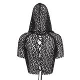 Punk Style Mesh Hooded Top / Black Top with Strappy Back