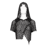 Punk Style Mesh Hooded Top / Black Top with Strappy Back