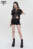 Punk Style Mesh Hooded Top / Black Top with Strappy Back