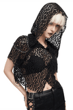 Punk Style Mesh Hooded Top / Black Top with Strappy Back