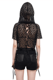 Punk Style Mesh Hooded Top / Black Top with Strappy Back