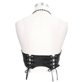 Punk-Style Women's Leather Bra with Chain And Rivets