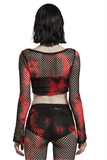 Punk Tie-Dye Mesh Crop Top for Women with Hook Details