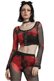 Punk Tie-Dye Mesh Crop Top for Women with Hook Details