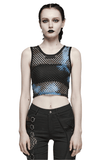 Punk Tie Dye Mesh Tank Top in Chic Black-Blue