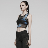 Punk Tie Dye Mesh Tank Top in Chic Black-Blue